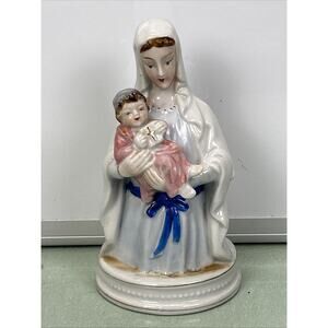 Madonna Virgin Mother Mary Jesus Planter Vintage Decor Art Figure Figurine Japan